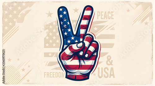 American flag peace sign hand gesture illustration
