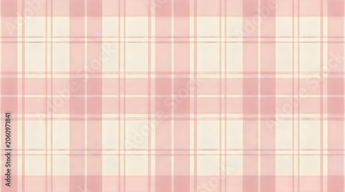 Soft pink and cream plaid pattern fabric texture