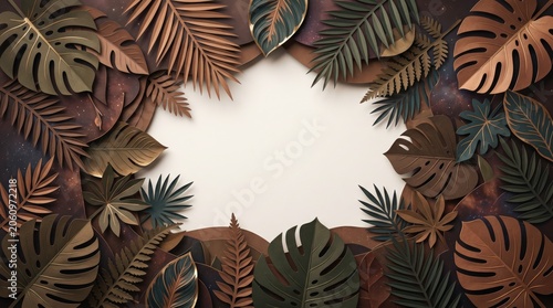 Tropical leaves border frame design.