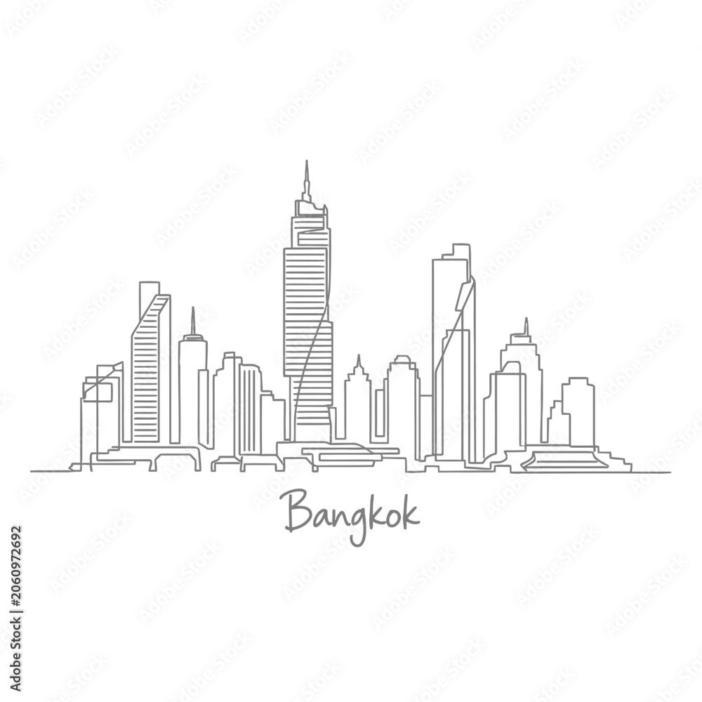Fototapeta premium Bangkok Skyline in One Continuous Line Art Illustration
