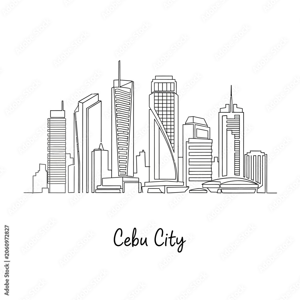 Obraz premium Cebu City Skyline Hand Drawn Illustration, Minimalist Architecture