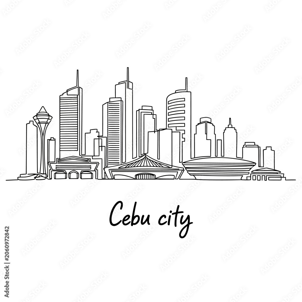 Obraz premium Cebu City Skyline Illustration: Modern Architecture Outline, Philippines