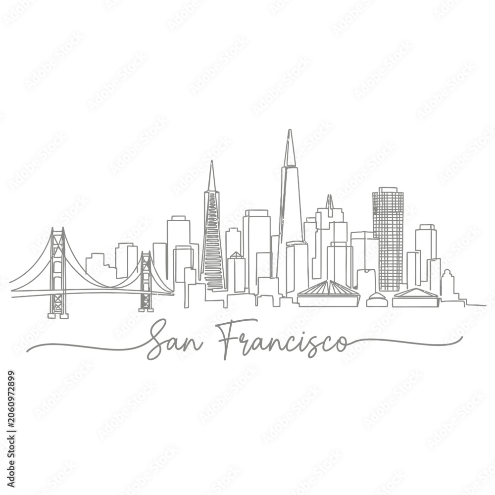 Obraz premium San Francisco Skyline Illustration, Modern Minimalist Design