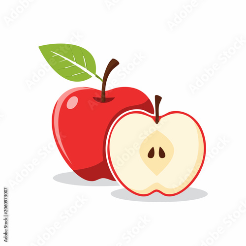 Red Apple and Half Apple Illustration