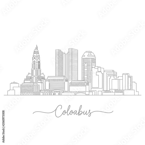 Columbus Ohio Skyline Silhouette Outline, Cityscape Design, Vector Art