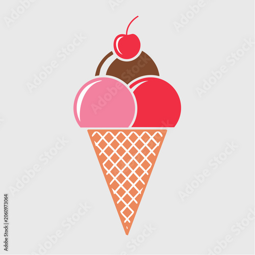 Stylized Ice Cream Cone with Cherry