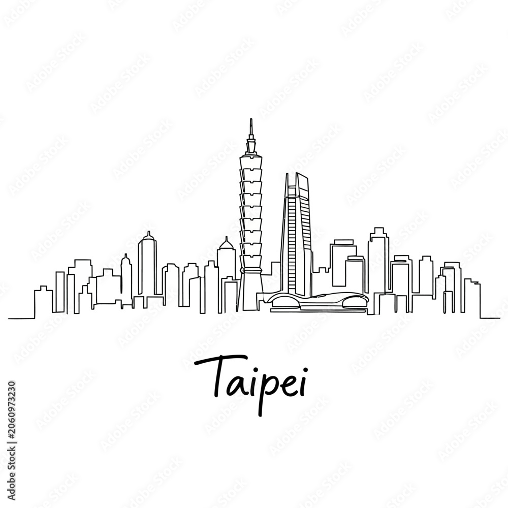 Obraz premium Taipei City Skyline Illustration: Modern Architecture Outline