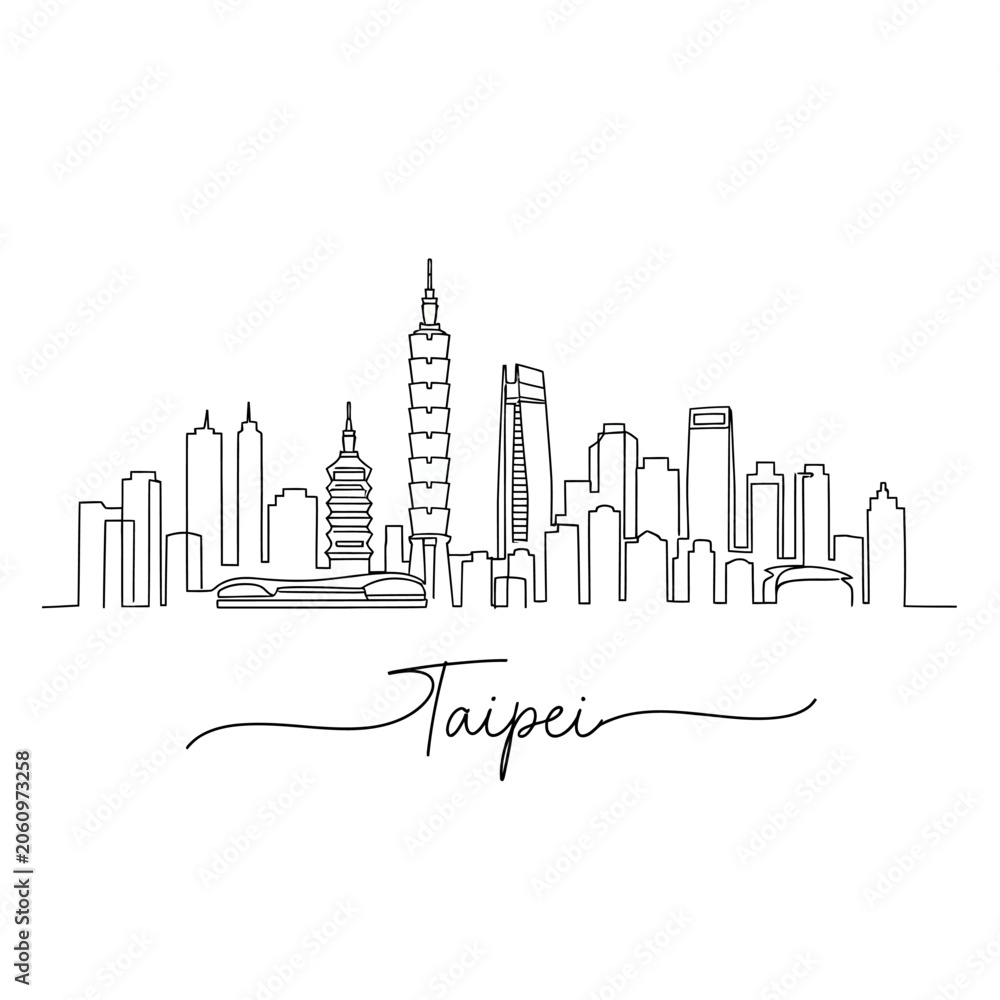 Fototapeta premium Taipei City Skyline Minimalist Line Art