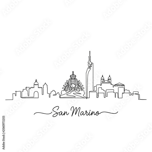 San Marino Skyline: Continuous minimal line art illustration