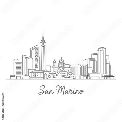 San Marino Skyline Illustration, Minimalist Black and White