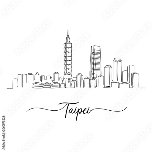 Taipei City Skyline Illustration: Minimalist Line Art Design on White