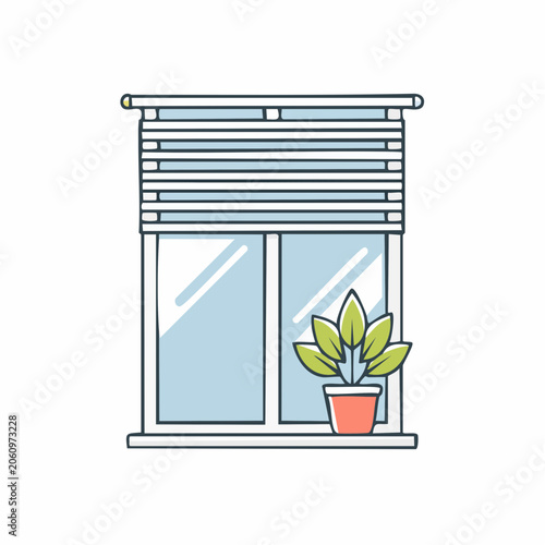 Window with Blinds and Potted Plant