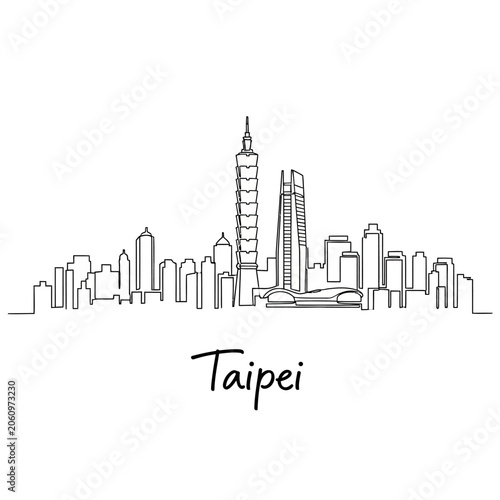 Taipei City Skyline Illustration: Modern Architecture Outline