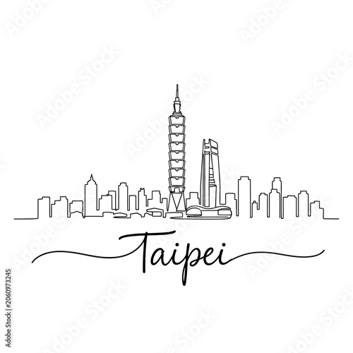 Taipei City Skyline Illustration, One Line Art, Minimalist Design