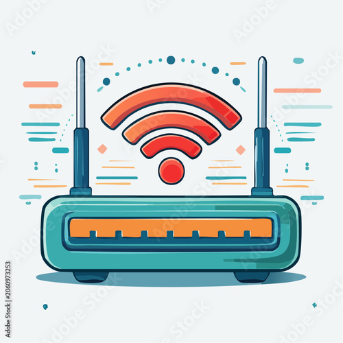 Wireless Router with Wi-Fi Signal Icon