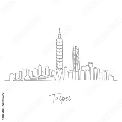 Taipei City Skyline Minimalist Line Art on White Background