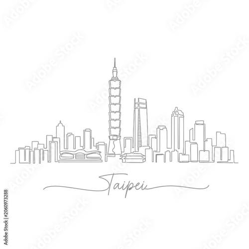 Taipei City Skyline One Line Drawing, Urban Illustration