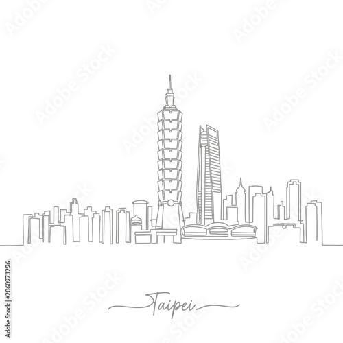 Taipei Cityline: Continuous Line Drawing, Abstract Urban Silhouette