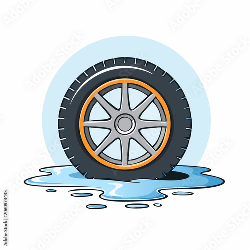 Car Tire in Puddle Illustration