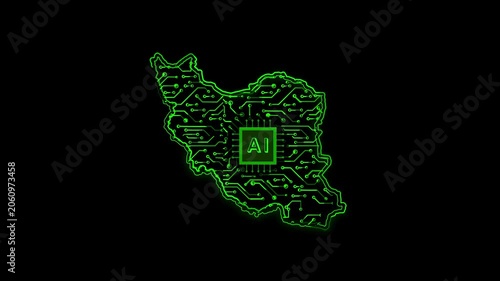 Iran Country Map Chipset Technology Opener, Suitable for Tech Events, Science Programs, News and Artificial Intelligence Presentations