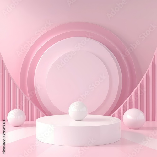 Pink Geometric Abstract Background With White Sphere And Cylinder