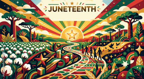 Tableau sur toile Vibrant Juneteenth Background Featuring Cultural Heritage Symbols and Emancipate