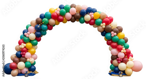Colorful round candy beads arranged in bracelet shape isolated on white background, playful sweets concept, bright rainbow colors, children's party theme, studio shot