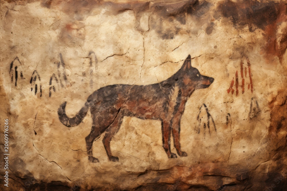 Fototapeta premium Paleolithic cave art painting style of Wolf ancient animal mammal.