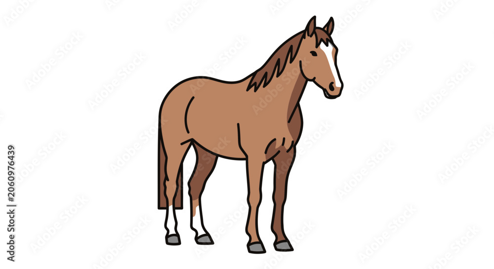 Fototapeta premium Illustrated brown horse on white background for design and advertising