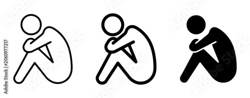 Bild auf Leinwand Sadness Icon Set, Depressed Figure Silhouette, Lonely Person Symbol, Emotional D