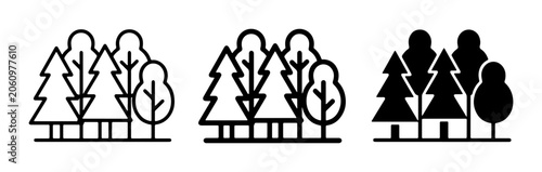 Tablou pe pânză Forest Icons Set: Pine and Deciduous Trees, Outline and Silhouette Graphics for