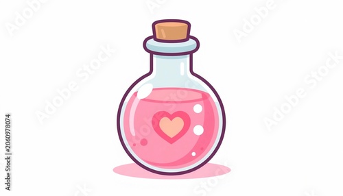 Cute Magical Potion Bottle with Pink Heart Liquid Illustration
