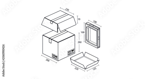 Cuadro en lienzo Cardboard Box Packaging Technical Drawing