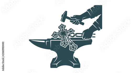 Canvastavla Blacksmith Forging Decorative Cross Vector Illustration