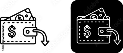 Tableau sur toile Wallet with cash and arrow indicating outflow in clean line style for financial
