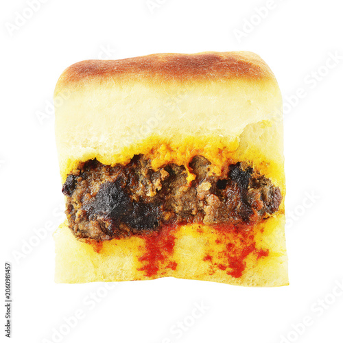 Close Up Of A Savory Food Item With Dark Filling And Yellow Bun sandwich bread isolated on a transparent background