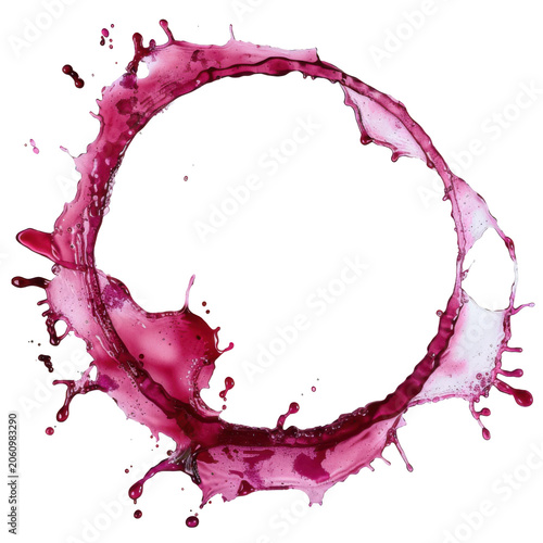 Red Wine Splash Forming a Circular Ring with Splatters liquid isolated on a transparent background