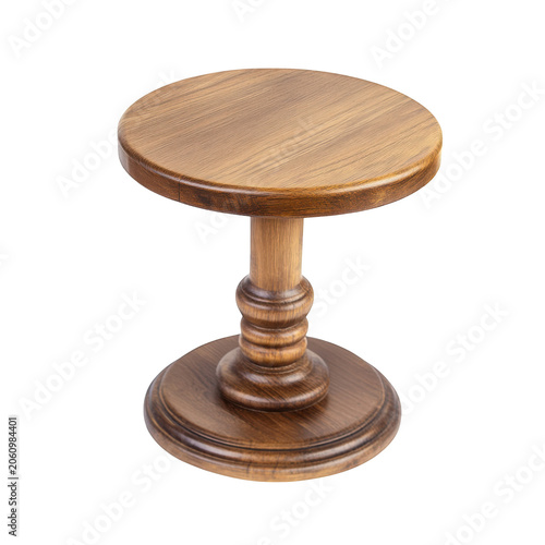 Small Wooden Pedestal Table with Turned Stem and Round Top stand display isolated on a transparent background