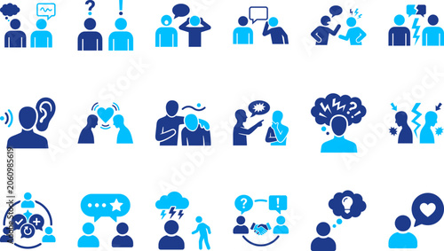 Photos Interpersonal communication and conflict resolution icons with people icons and speech bubbles