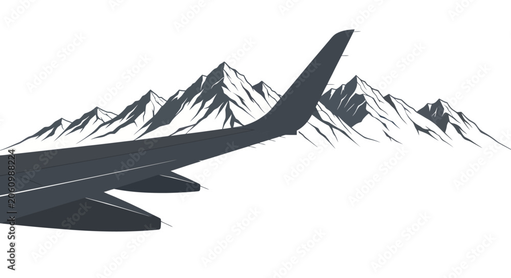 Obraz premium Airplane Wing Over Mountain Range Vector Illustration