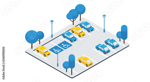 Isometric Parking Lot Vector Illustration