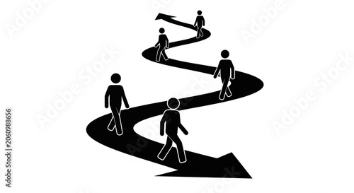 People Walking on Winding Arrow Path Vector Illustration