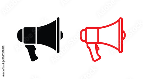 Foto Handheld megaphone icons in black and red flat silhouette