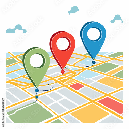 Navigation Map with Location Pins and Route