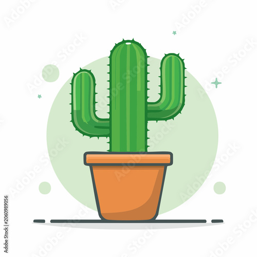 Potted Saguaro Cactus Illustration
