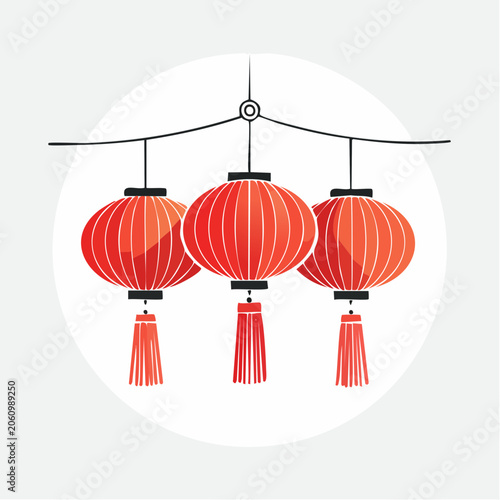 Three Red Chinese Lanterns Hanging