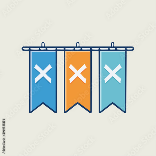 Three Pennant Flags with X Symbols