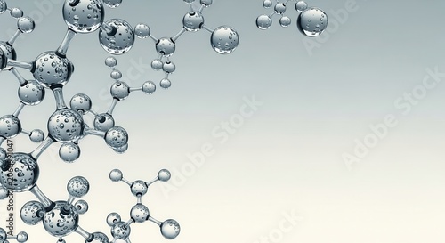 Plakat 3D molecular structure model with metallic spheres on gradient background