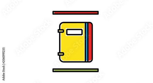 Yellow Notebook with Red and Blue Cover, Open Book Icon, Education Concept