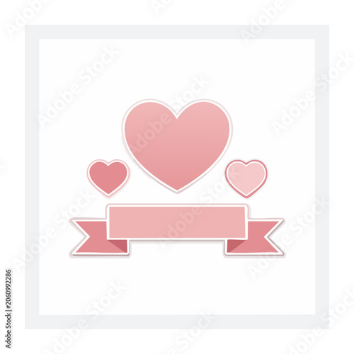Pink heart and banner illustration on white background